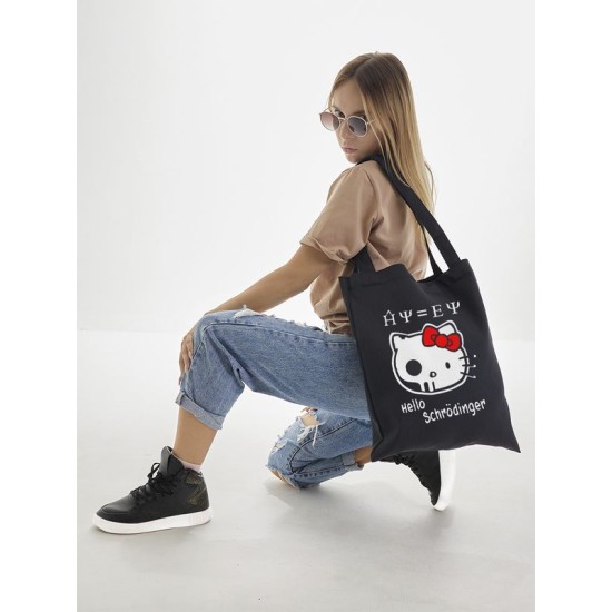 Сумка шоппер черный Аниме Hello Kitty Куроми дрейн тканевая с принтом Хелло Китти геншин импакт однотонный мягкий большая с надписью Хело Кити через плечо с котом bts токийские мстители
