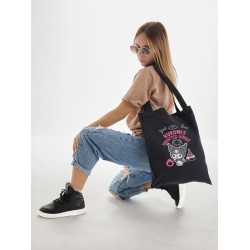 Шоппер черный с принтом Kuromis haunted house. Сумка Hello Kitty для шопинга на плечо тканевая, мужская и женская.