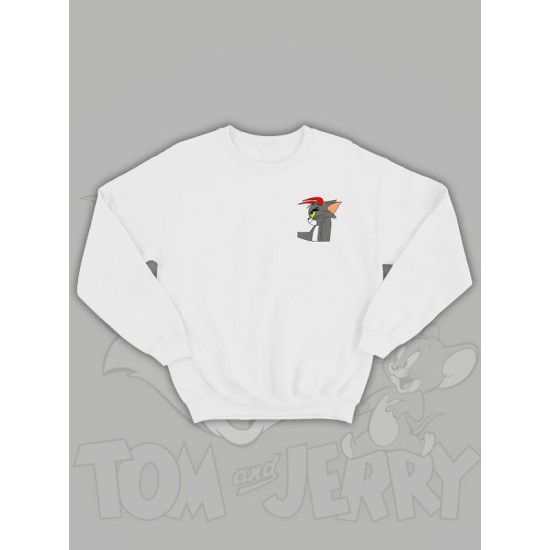 Парные свитшоты Том и Джерри Кот Том devil белая мужская с принтом Tom and Jerry мем черт для влюбленных пар парня и девушки, двоих подруг и друзей, мемная андеграунд парная одежда y2k оверсайз