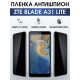 Защитная гидрогелевая пленка для смартфона ZTE Blade a31 lite. Полиуретановая плёнка антишпион на мобильный телефон ЗТЕ Блейд а31 лайт, для защиты экрана.