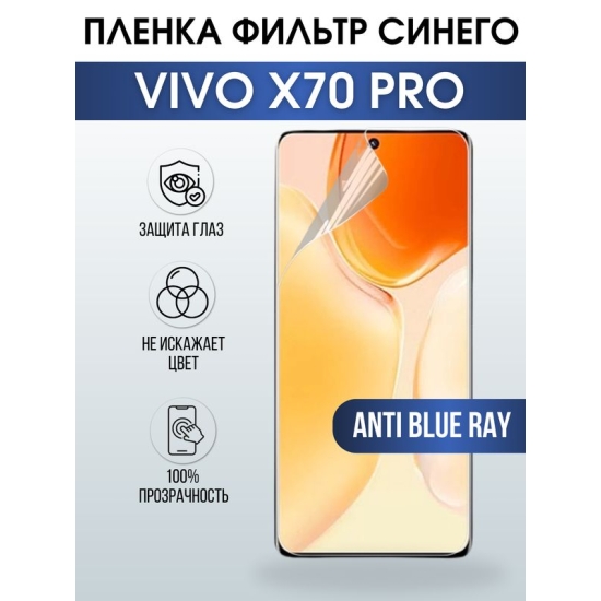 Защитная гидрогелевая пленка для смартфона Vivo X70 pro. Полиуретановая плёнка anti blue ray на мобильный телефон Виво Х70 про, для защиты экрана.