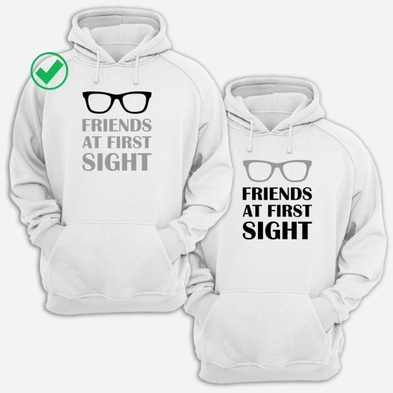Парные толстовки с капюшоном для двоих друзей c надписью Friends at first sight