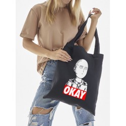 Эко сумка шоппер аниме черный бежевый с принтом с надписью.