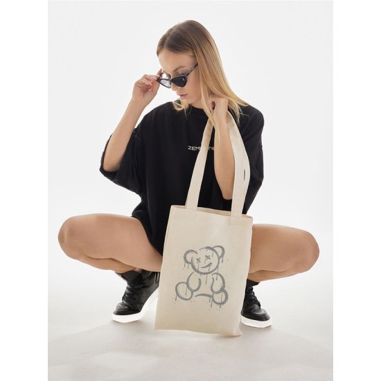 Сумка женская через плечо шоппер с принтом Мишка Тедди граффити teddy