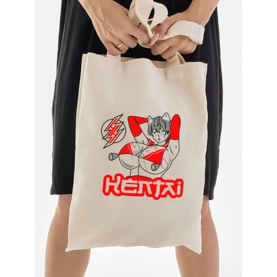 Шоппер бежевый с принтом Хентай. Сумка Hello Kitty для шопинга на плечо тканевая, мужская и женская.