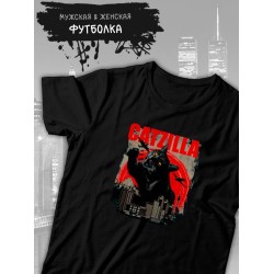 Футболка Catzilla котзилла черный кот мем с принтом