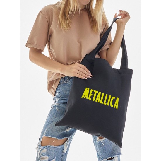 Шоппер черный с принтом Metallica. Сумка для шопинга на плечо тканевая, мужская и женская.