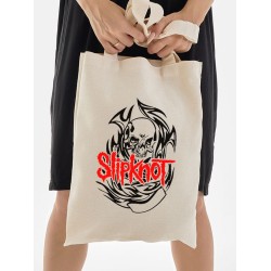 Шоппер бежевый с принтом Slipknot. Сумка для шопинга на плечо тканевая, мужская и женская.