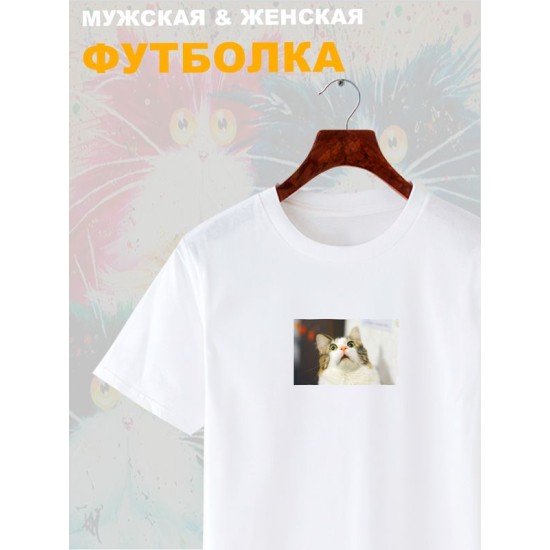 Футболка Удивленный кот мем испуганный котик с принтом офигевший котэ