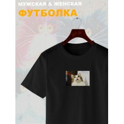 Футболка Удивленный кот мем испуганный котик с принтом офигевший котэ