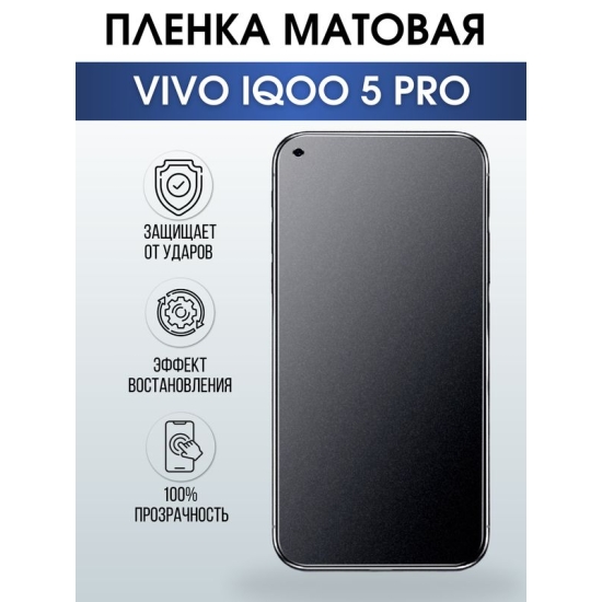 Защитная гидрогелевая пленка для смартфона Vivo IQOO 5 pro. Матовая полиуретановая плёнка на мобильный телефон, для защиты экрана.