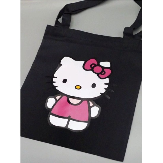 Сумка шоппер черный Аниме Hello Kitty Куроми дрейн тканевая с принтом Хелло Китти геншин импакт однотонный мягкий большая с надписью Хело Кити через плечо с котом bts токийские мстители