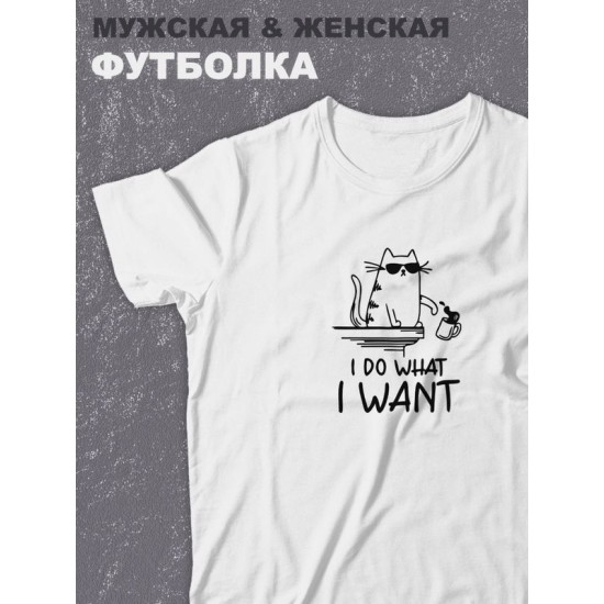 футболка оверсайз с принтом надписью "I do what I want мем с котом" унисекс