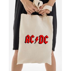 Шоппер бежевый с принтом ACDC. Сумка для шопинга на плечо тканевая, мужская и женская.