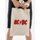 Шоппер бежевый с принтом ACDC. Сумка для шопинга на плечо тканевая, мужская и женская.