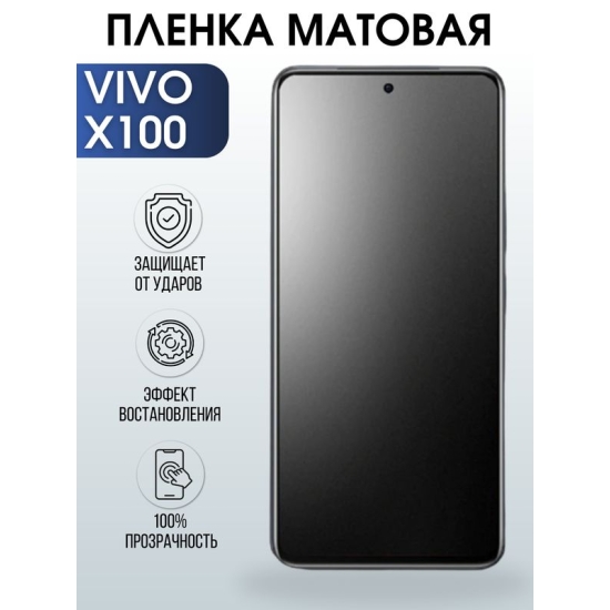 Защитная гидрогелевая пленка для смартфона Vivo X100. Матовая полиуретановая плёнка на мобильный телефон Виво Х100, для защиты экрана.