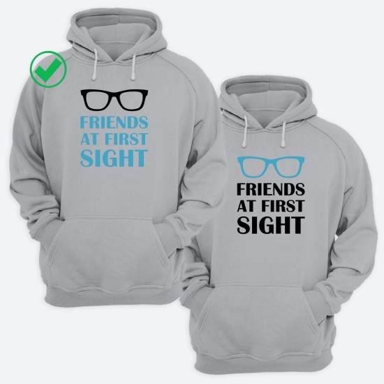 Парные толстовки с капюшоном для двоих друзей c надписью Friends at first sight