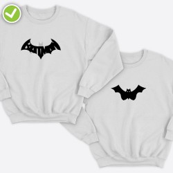 Парные свитшоты для двоих мужа и жены, влюбленных с принтом Mr Batman & Mrs Batman / Толстовка без капюшона для пары