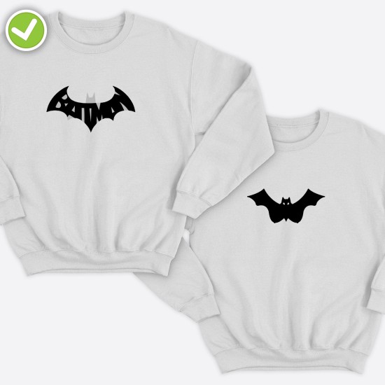 Парные свитшоты для двоих мужа и жены, влюбленных с принтом Mr Batman & Mrs Batman / Толстовка без капюшона для пары