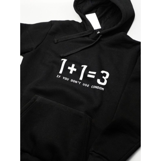 Прикольная толстовка с капюшоном с надписью Один плюс один равно три if you dont use condom