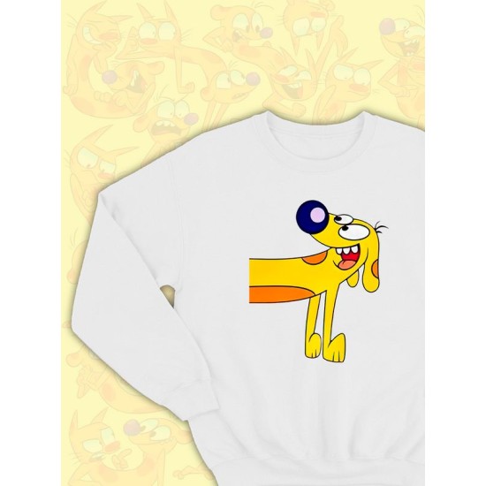 Парные свитшоты Котопес Пес CatDog Dog прикол белая мужская с принтом для влюбленных пар парня и девушки, двоих подруг и друзей, мемная, прикольная андеграунд парная одежда y2k оверсайз