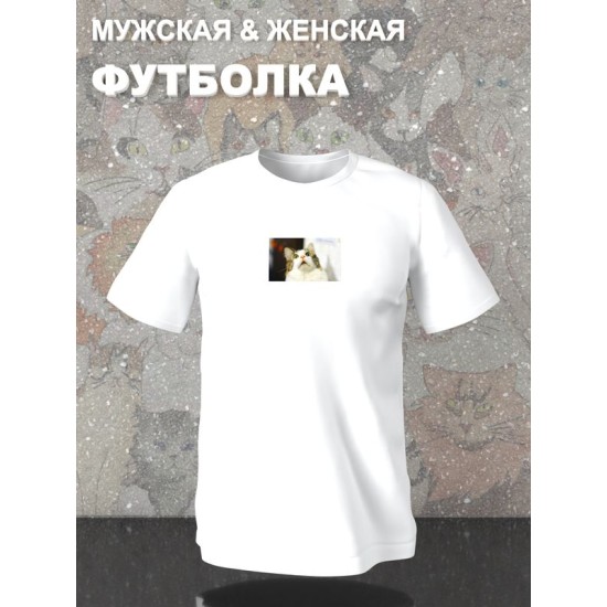 Футболка Удивленный кот мем испуганный котик с принтом офигевший котэ
