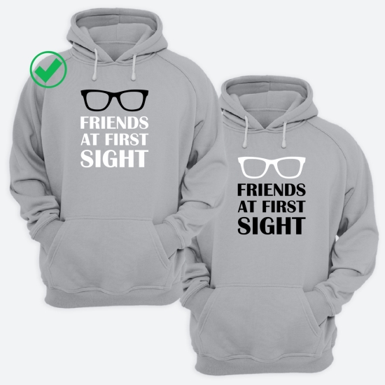 Парные толстовки с капюшоном для двоих друзей c надписью Friends at first sight