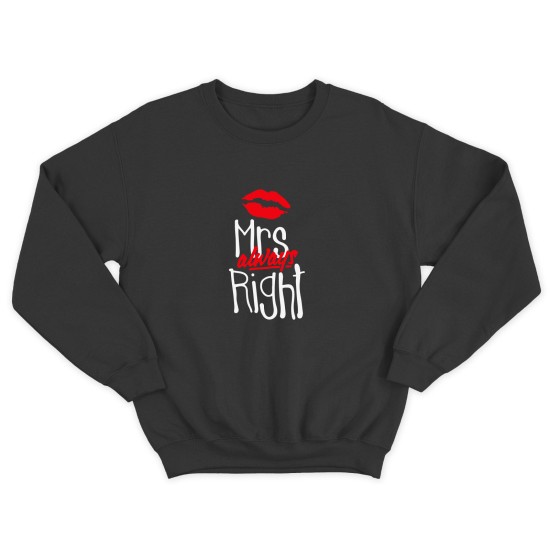 Парные свитшоты для двоих мужа и жены, влюбленных с принтом Mr Right & Mrs always Right / Толстовка без капюшона для пары