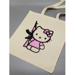 Сумка шоппер бежевый Аниме Hello Kitty Куроми дрейн тканевая с принтом Хелло Китти геншин импакт однотонный мягкий большая с надписью Хело Кити через плечо с котом bts токийские мстители