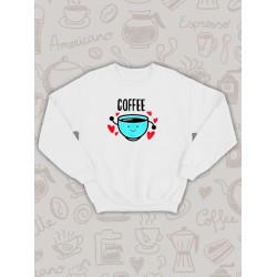 Парный свитшот кофе и печенька каваи Coffee белый мужской с принтом милые чиби с сердечками сердце чибики chibbis kawai chibi kawaii для влюбленных пар парня и девушки, двоих подруг, парная одежда