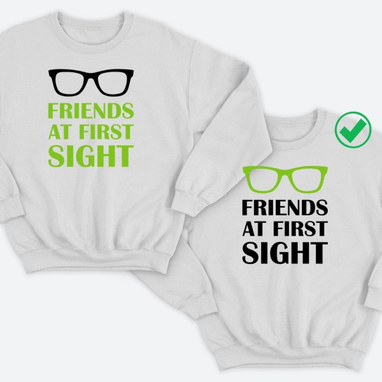 Парные свитшоты для двоих друзей Friends at first sight. Толстовки без капюшона для двоих