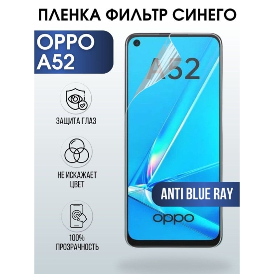 Защитная гидрогелевая пленка на телефон OPPO A52, anti blue ray фильтр синего, гелевая пленка на смартфон OPPO A52, для защиты экрана телефона