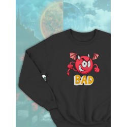 Парные свитшоты черт плохой смайл bad devil черная мужская с принтом дьявол и ангел для влюбленных пар парня и девушки, двоих подруг и друзей, мемная, парная одежда underground y2k оверсайз