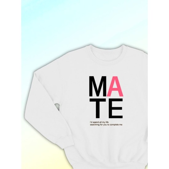 Парные свитшоты Soulmate soul mate соулмейт белый женский с принтом прикол для влюбленных пар парня и девушки, двоих подруг и друзей, мемная прикольная парная одежда андеграунд underground оверсайз