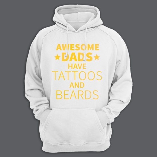 Прикольная мужская толстовка с капюшоном с надписью Awesome dads have tattoos and beards.
