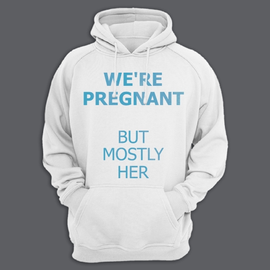 Прикольная мужская толстовка с капюшоном с надписью Were pregnant but mostly her.
