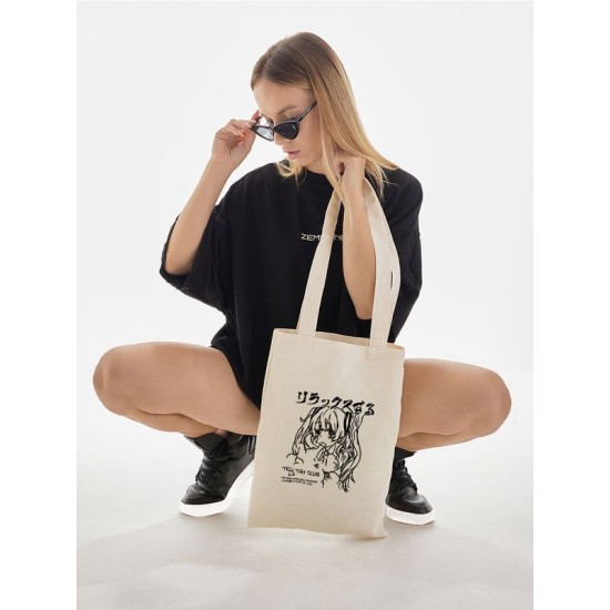 Сумка женская и мужская, бежевая с рисунком и надписью Try cam club, без молнии и застежки, с принтом, мемом, аниме, эко хлопок, школьная, спортивная. Шоппер тканевой на плечо, унисекс, для подростка