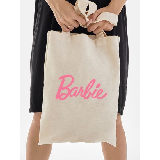 Шоппер бежевый с принтом Barbie. Сумка для шопинга на плечо тканевая, мужская и женская.