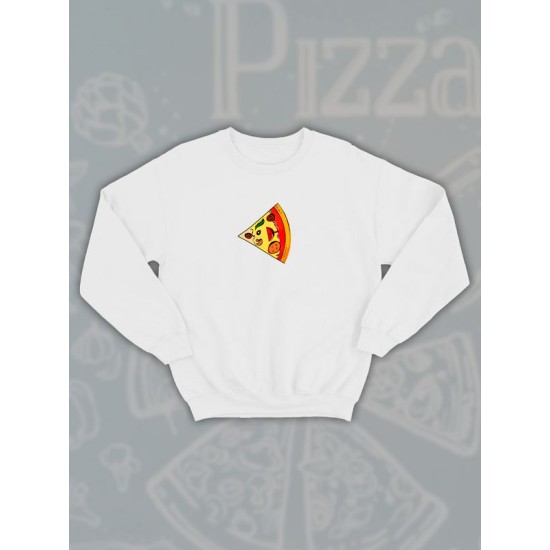 Парные свитшоты pizza кусочек пиццы белая женская с принтом мем прикол для влюбленных пар парня и девушки, двоих подруг и друзей, мемная, прикольная парная одежда underground y2k оверсайз