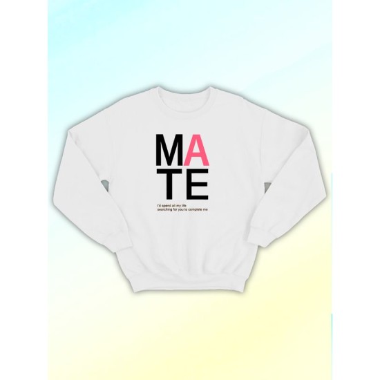 Парные свитшоты Soulmate soul mate соулмейт белый женский с принтом прикол для влюбленных пар парня и девушки, двоих подруг и друзей, мемная прикольная парная одежда андеграунд underground оверсайз