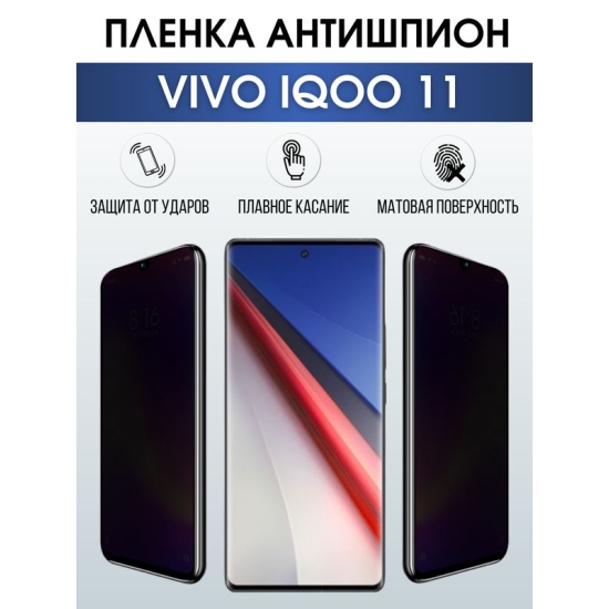 Защитная гидрогелевая пленка для смартфона Vivo IQOO 11. Полиуретановая плёнка антишпион на мобильный телефон, для защиты экрана.