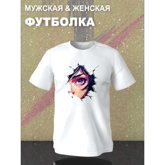 Футболка киберпанк стиль и аниме тянка с ярким принтом каваи тян anime girl neon style cyberpunk aesthetic эстетика kawaii kawai, белая женская мужская прикольная y2k одежда кэжуал стритстайл casual.