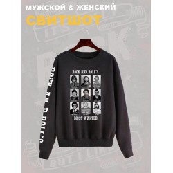 Свитшот с принтом рок-музыканты оверсайз черный. Свитшот унисекс с лидерами рок-групп для фанатов рока и кантри в стиле 90-х.