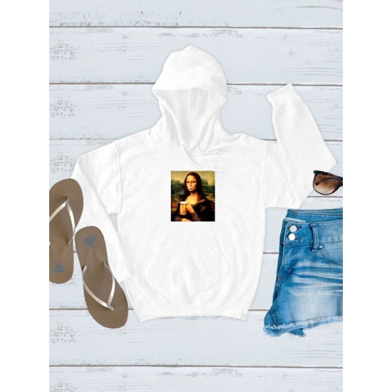Худи с принтом leonardo da vinci Мона лиза с пивом оверсайз белое. Худи унисекс с приколом в стиле кэжуал для молодежи.