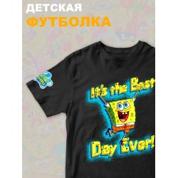 Футболка с героем Губка Боб и прикольной надписью It s the Best Day ever! Футболка детская с принтом Spongebob для мальчика и девочки. Одежда для детей и подростков стрит стайл кежуал.