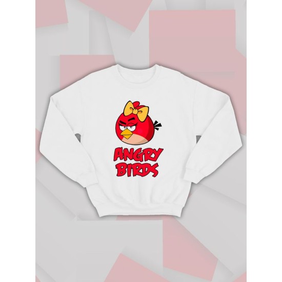 Парный свитшот для двоих влюбленных на свадьбу "Angry birds" белый женский. Свитшот с принтом "Энгри Бердз" для пари для молодоженов.