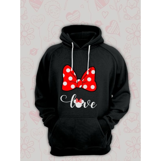 Худи парное для двоих влюбленных на свадьбу с Минни Маус черное женское. Худи с принтом "Love, любовь" с Minnie Mouse для пар и для молодоженов.