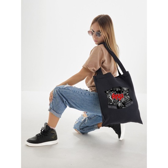 Шоппер с принтом Ария rock. Тканевая сумка с надписью русский рок в стиле street style.