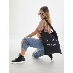 Шоппер с котом милым котиком и сердечком с принтом и рисунком каваи kawaii cat kawai cute kitty черный, стритстайл сумка для шопинга и покупок тканевая женская и мужская андеграунд кэжуал y2k style.