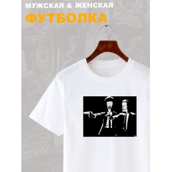 Футболка криминальное чтиво бивис и батхед прикол и эстетика с принтом pulp fiction beavis butthead aesthetic в стиле ретро, белая женская мужская прикольная y2k андеграунд одежда кэжуал underground.